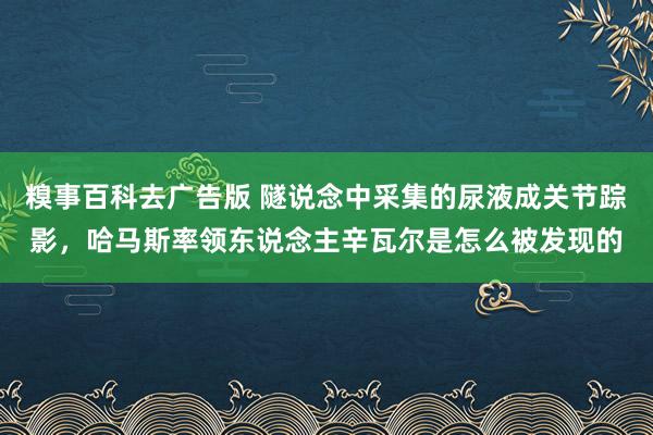 糗事百科去广告版 隧说念中采集的尿液成关节踪影，哈马斯率领东说念主辛瓦尔是怎么被发现的