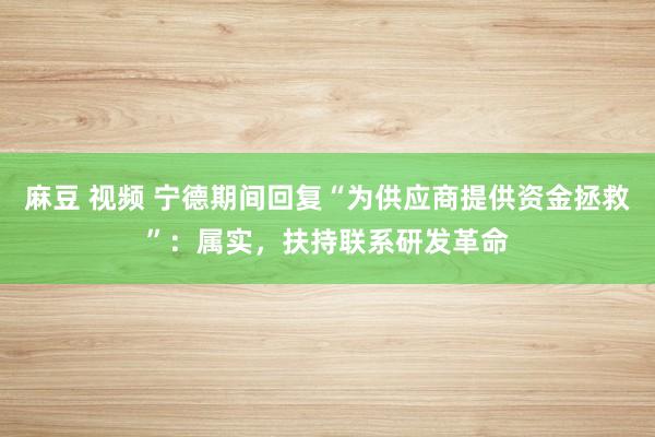 麻豆 视频 宁德期间回复“为供应商提供资金拯救”：属实，扶持联系研发革命