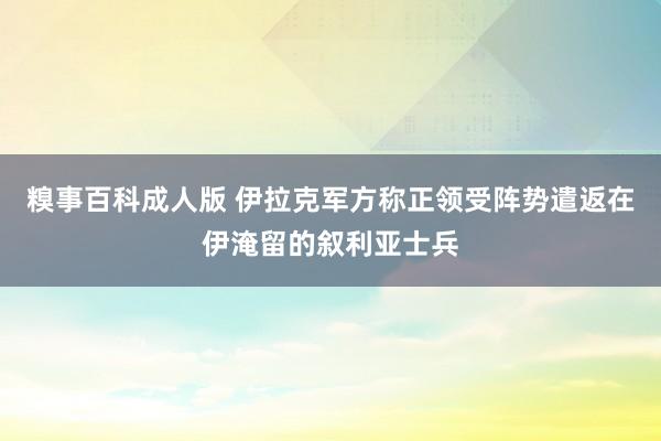 糗事百科成人版 伊拉克军方称正领受阵势遣返在伊淹留的叙利亚士兵