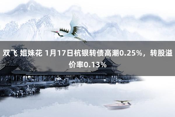 双飞 姐妹花 1月17日杭银转债高潮0.25%，转股溢价率0.13%