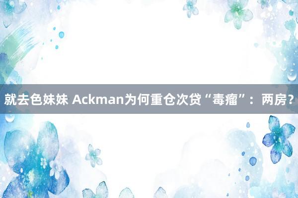 就去色妹妹 Ackman为何重仓次贷“毒瘤”：两房？