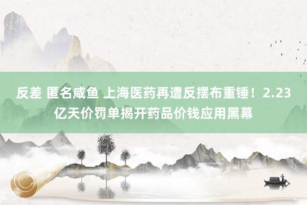 反差 匿名咸鱼 上海医药再遭反摆布重锤！2.23亿天价罚单揭开药品价钱应用黑幕
