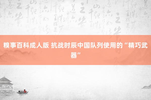 糗事百科成人版 抗战时辰中国队列使用的“精巧武器”