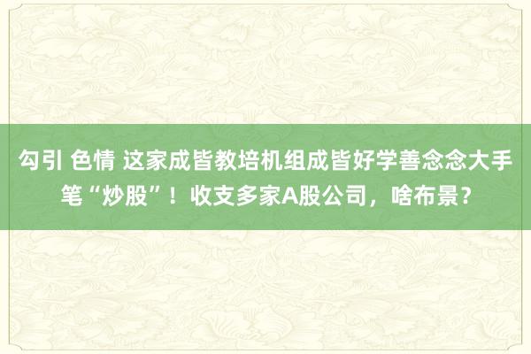 勾引 色情 这家成皆教培机组成皆好学善念念大手笔“炒股”！收支多家A股公司，啥布景？